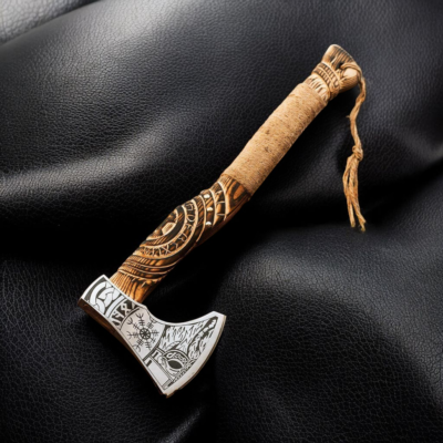 Custom Hand-Forged Viking Axe with Leather Cover
