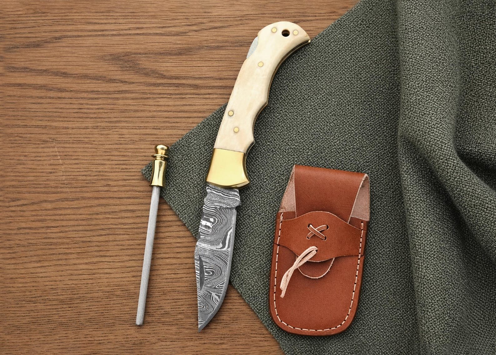 Custom Damascus Pocket Knife with Buffalo Horn Handle - Image 8