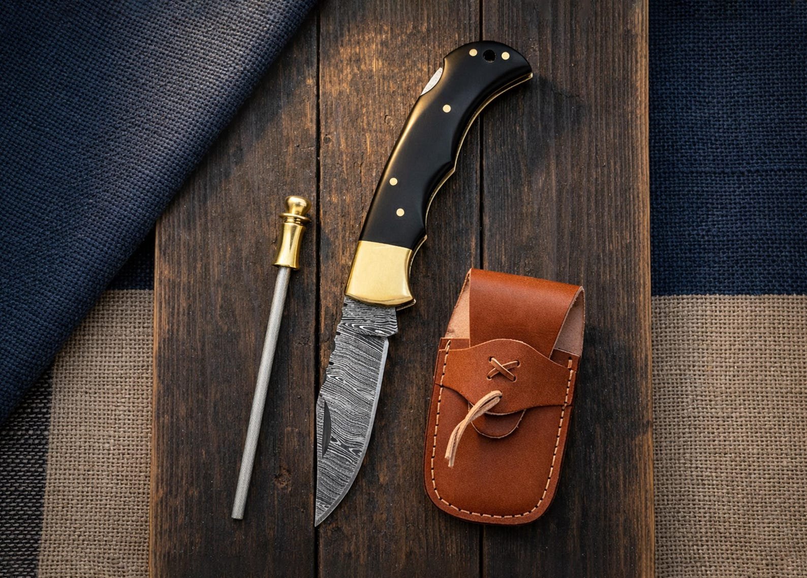 Custom Damascus Pocket Knife with Buffalo Horn Handle - Image 9