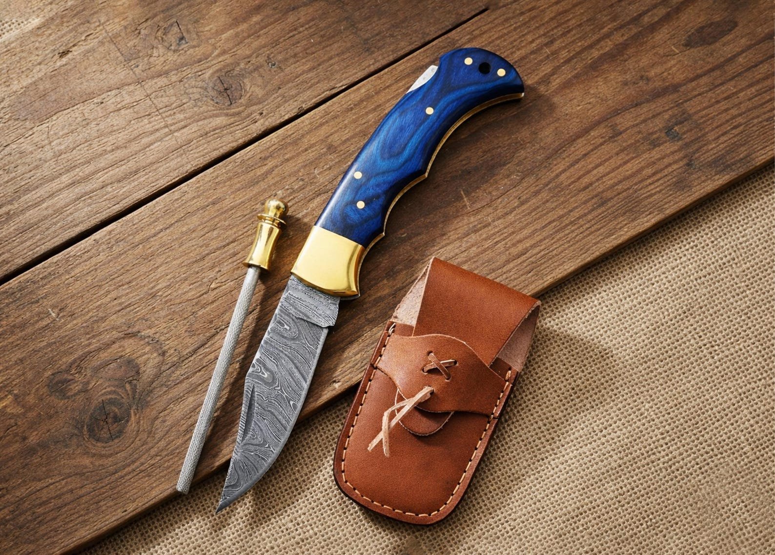 Custom Damascus Pocket Knife with Buffalo Horn Handle - Image 6