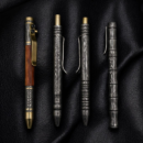 Handmade Damascus Steel Ballpoint Pen with Rosewood and Brass Inlay