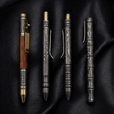 Hand Forged Damascus Steel Ballpoint Pen Set of 4 with Rosewood