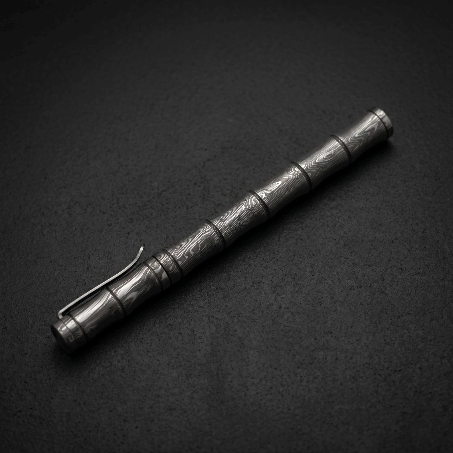 Handmade Damascus Steel Ballpoint Pen with Rosewood and Brass Inlay - Image 2