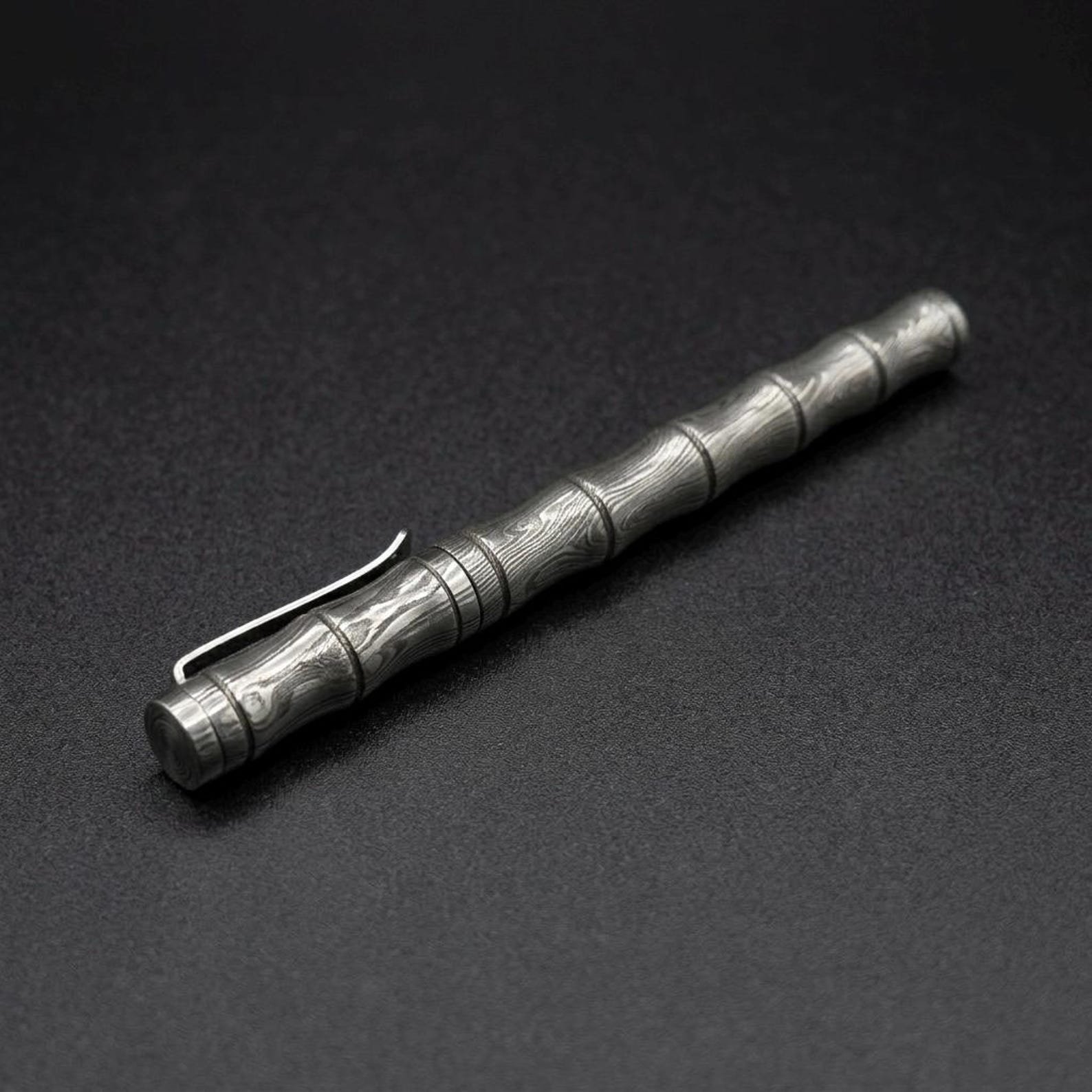 Handmade Damascus Steel Ballpoint Pen with Rosewood and Brass Inlay - Image 3