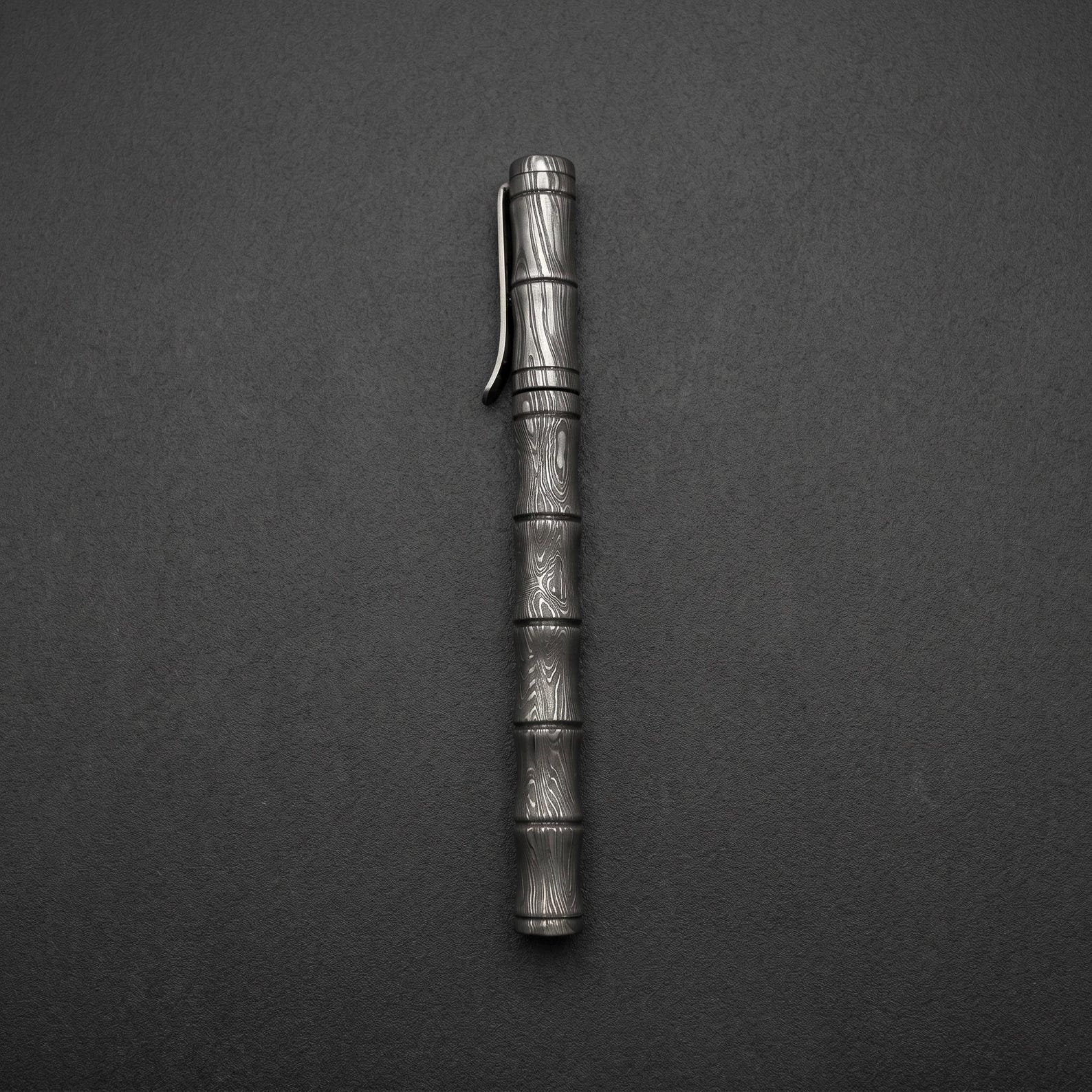 Handmade Damascus Steel Ballpoint Pen with Rosewood and Brass Inlay - Image 4