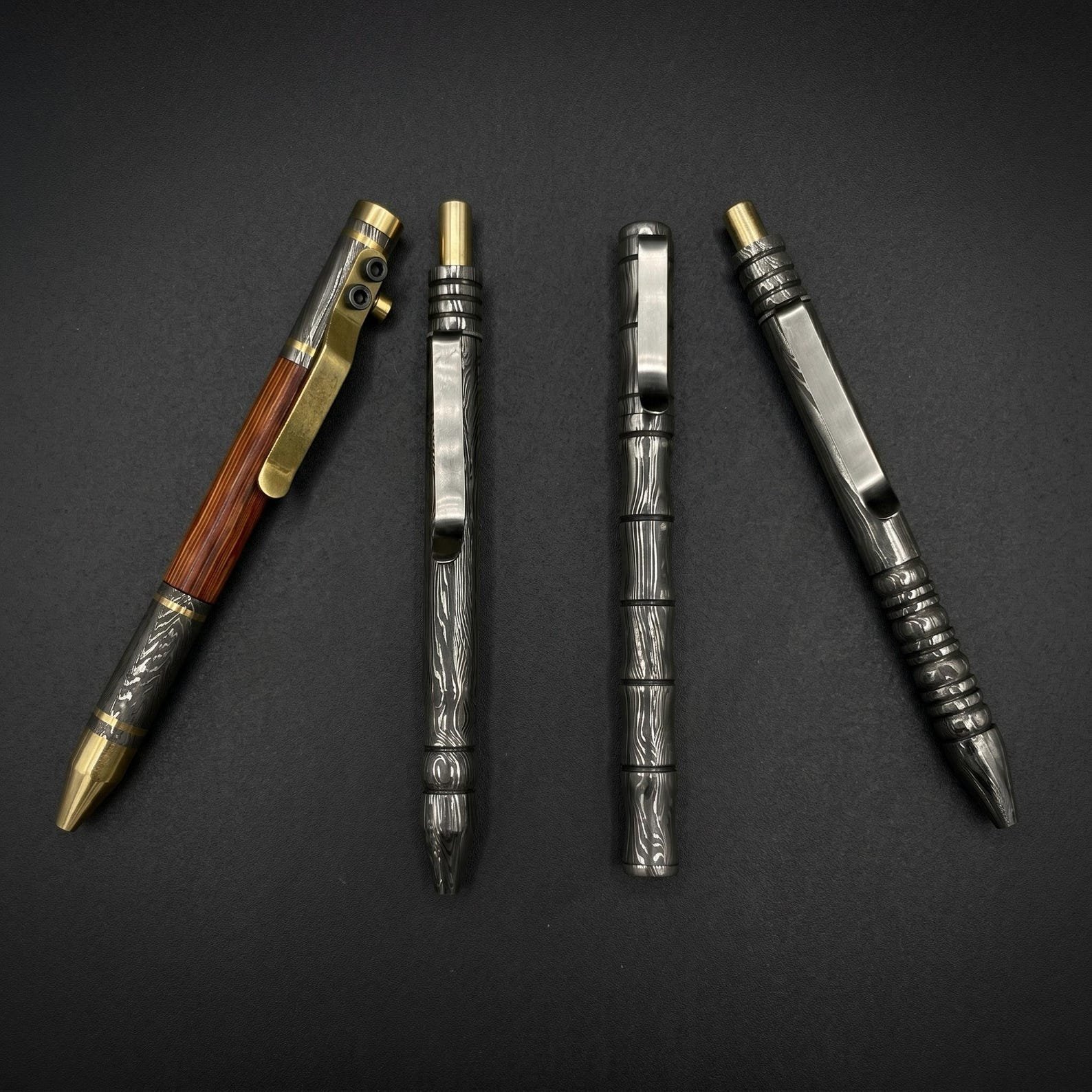 Handmade Damascus Steel Ballpoint Pen with Rosewood and Brass Inlay - Image 5