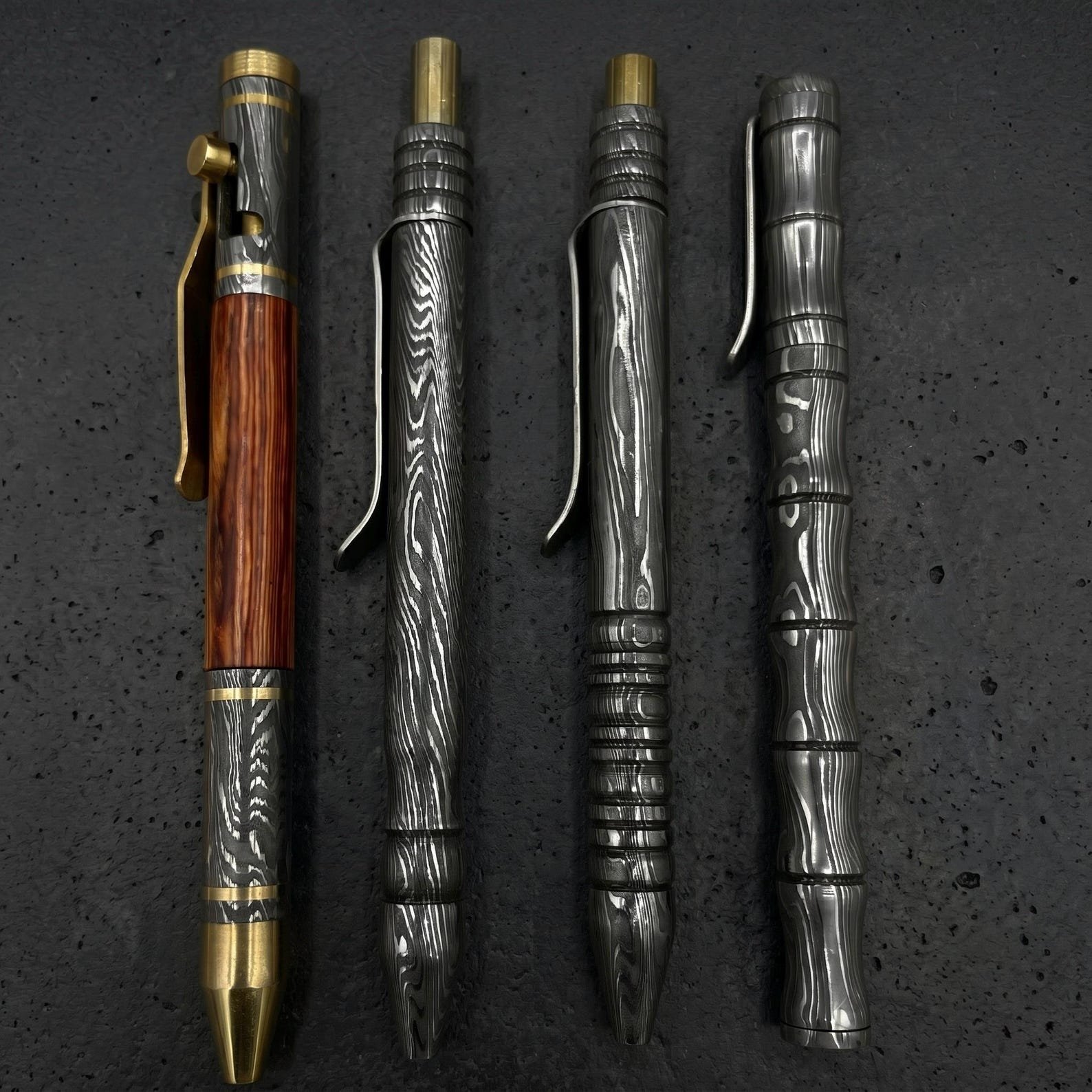 Handmade Damascus Steel Ballpoint Pen with Rosewood and Brass Inlay - Image 6