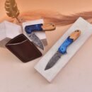 Hand-Forged Damascus Folding Knife with Olive Wood Handle