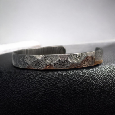 Hand Forged Damascus Hammered Steel Bangle