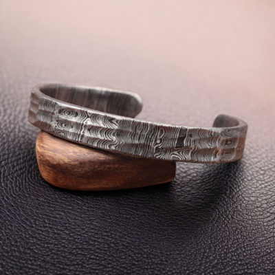 Hand-Forged Damascus Steel Viking Bracelet