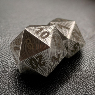 Hand Forged Damascus Steel D20 Dice