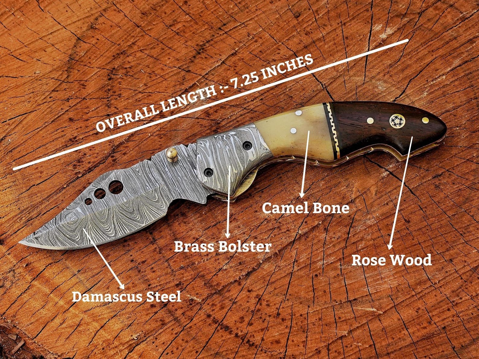 Hand Forged Damascus Steel Folding Knife with Black Horn Handle - Image 6