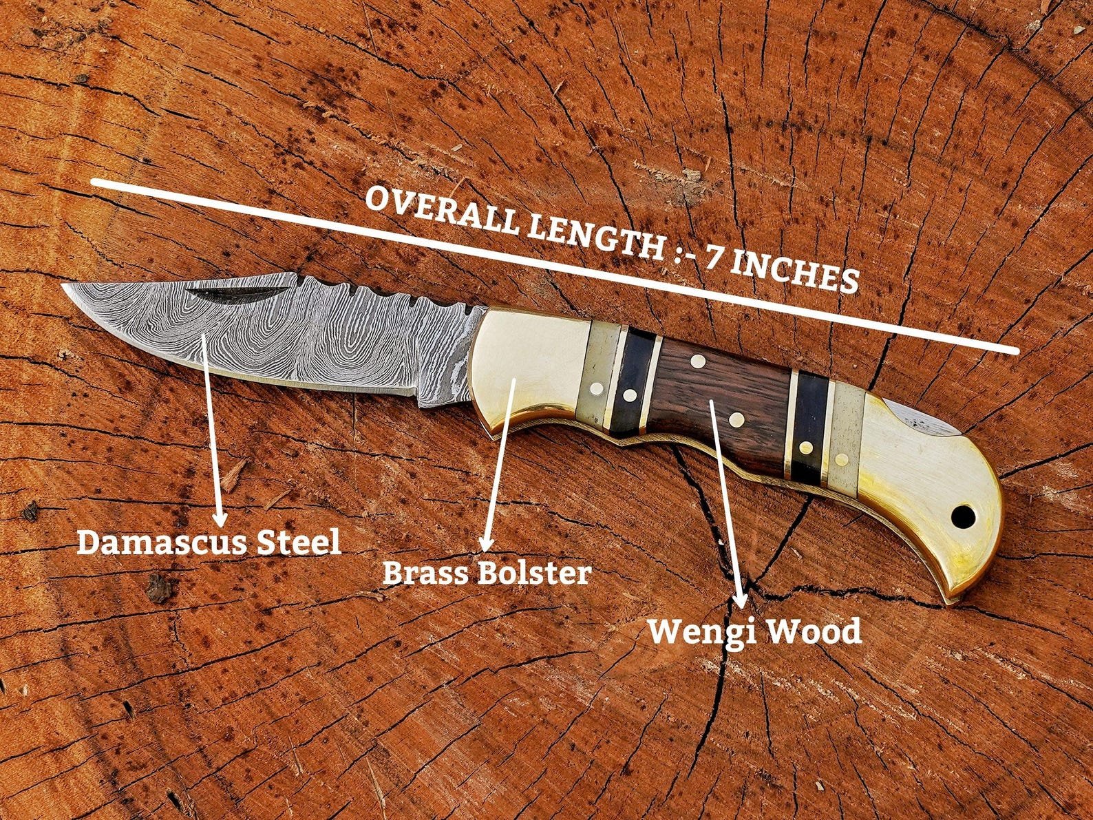 Hand Forged Damascus Steel Folding Knife with Black Horn Handle - Image 8
