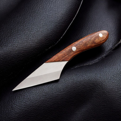 Hand-Forged D2 Steel Kiridashi Utility Knife with Wood Handle and Custom Leather Sheath