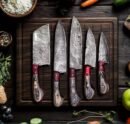 Handmade Five-Piece Damascus Steel Chef Knife Set