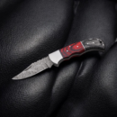 Handmade Damascus Steel Pocket Knife with Black and Red Wood Handle