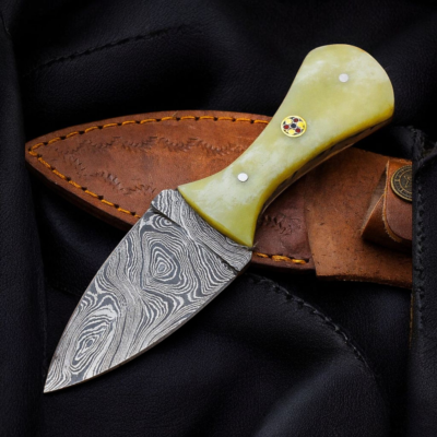 Handmade Damascus Steel Camel Bone Pocket Knife