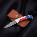 Custom Damascus Steel Folding Knife with Wood Handle