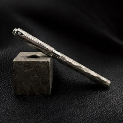 Handmade Damascus Steel Fountain Pen with Matching Stand