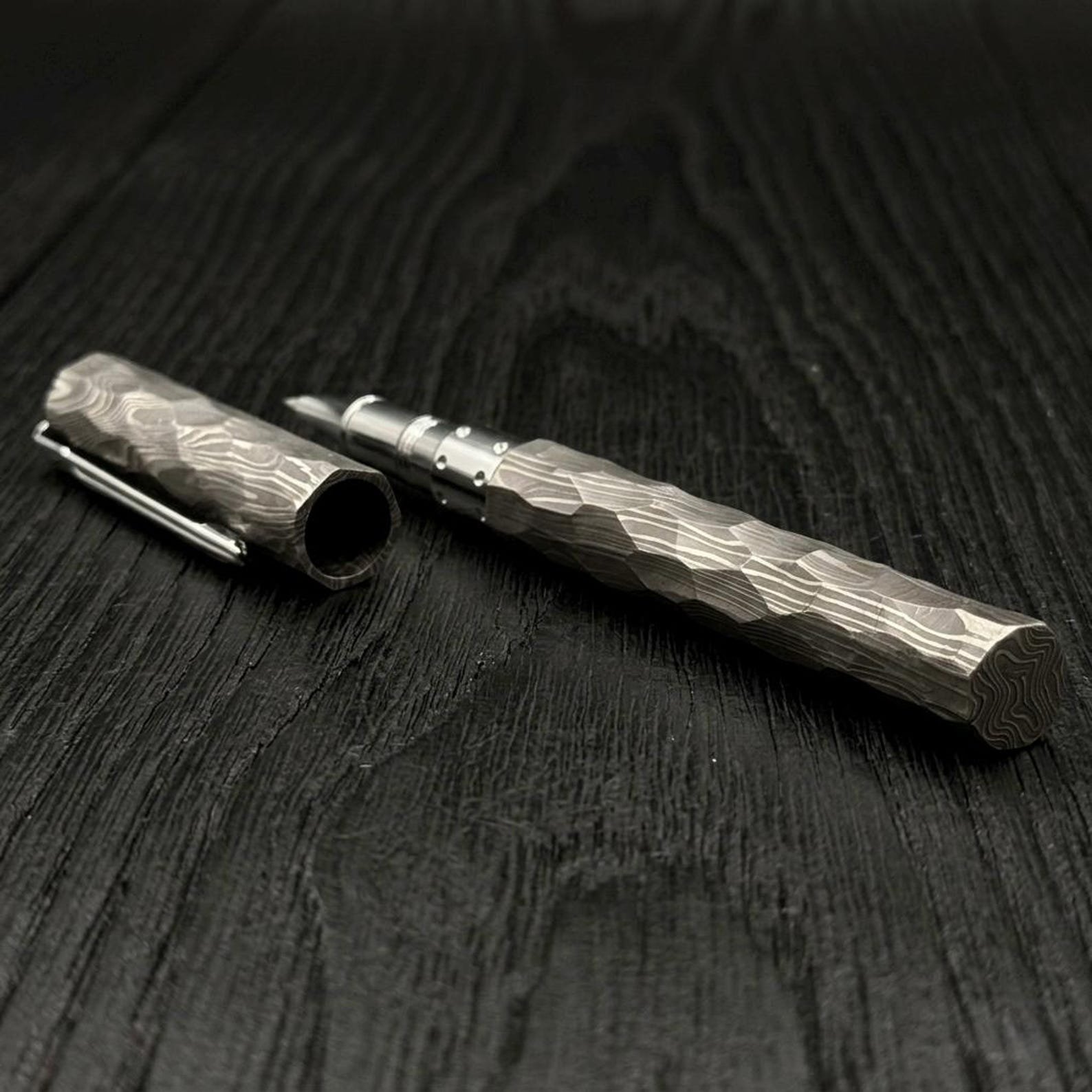 Handmade Damascus Steel Fountain Pen with Matching Stand - Image 9