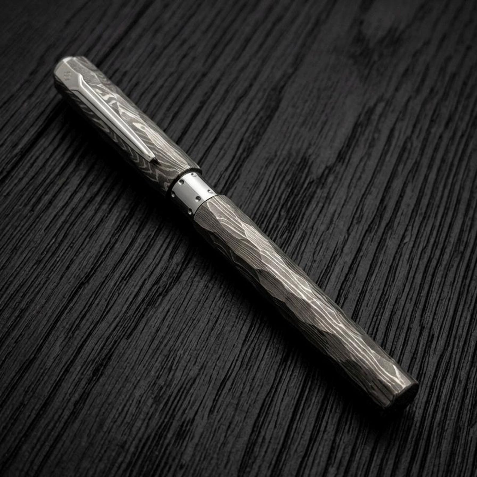 Handmade Damascus Steel Fountain Pen with Matching Stand - Image 3