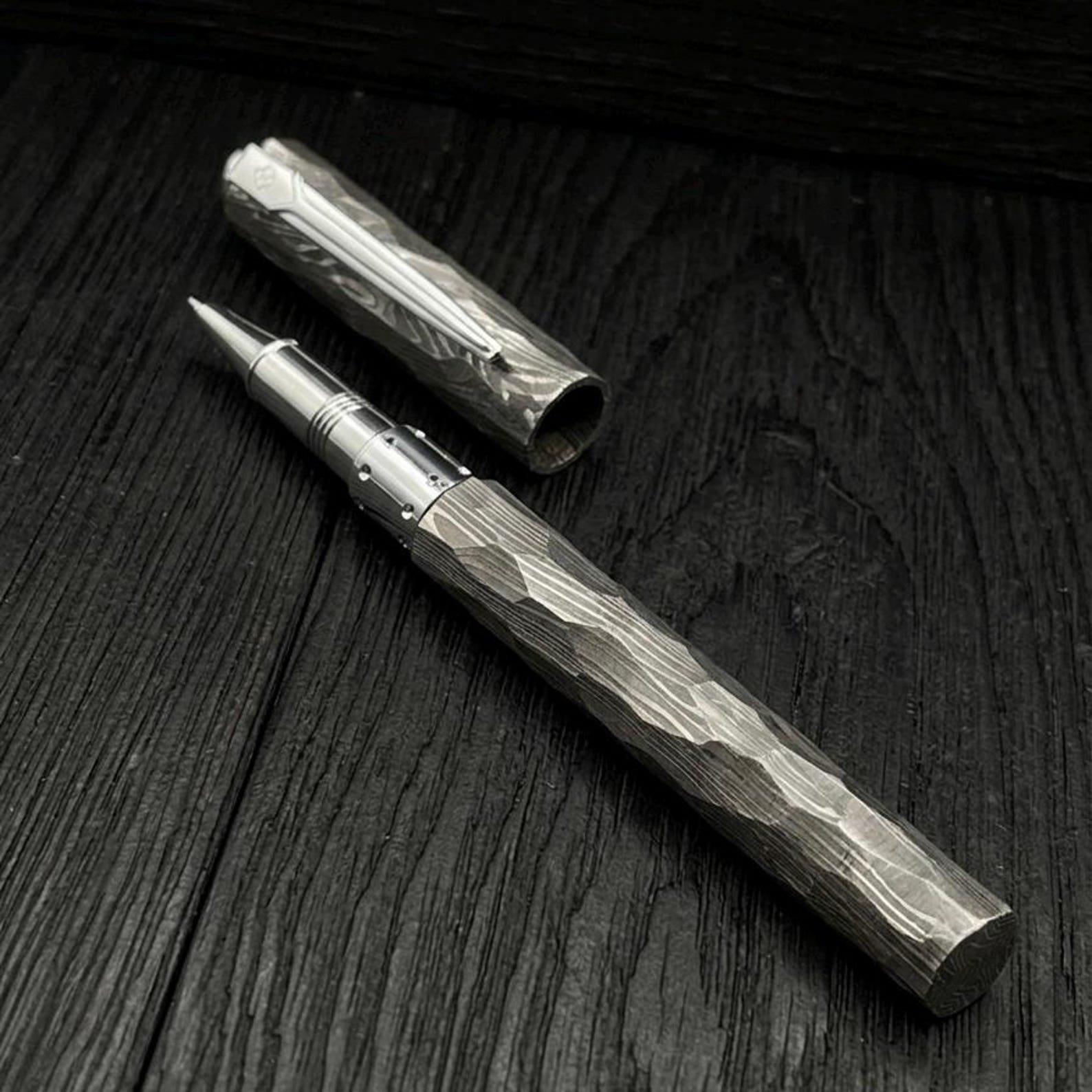 Handmade Damascus Steel Fountain Pen with Matching Stand - Image 4