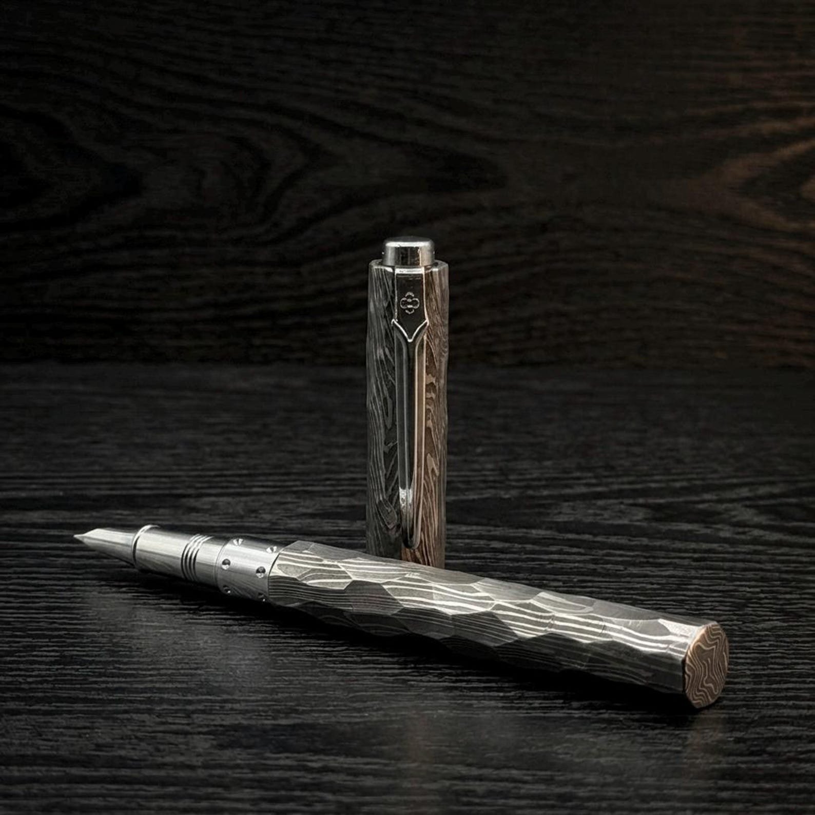 Handmade Damascus Steel Fountain Pen with Matching Stand - Image 5