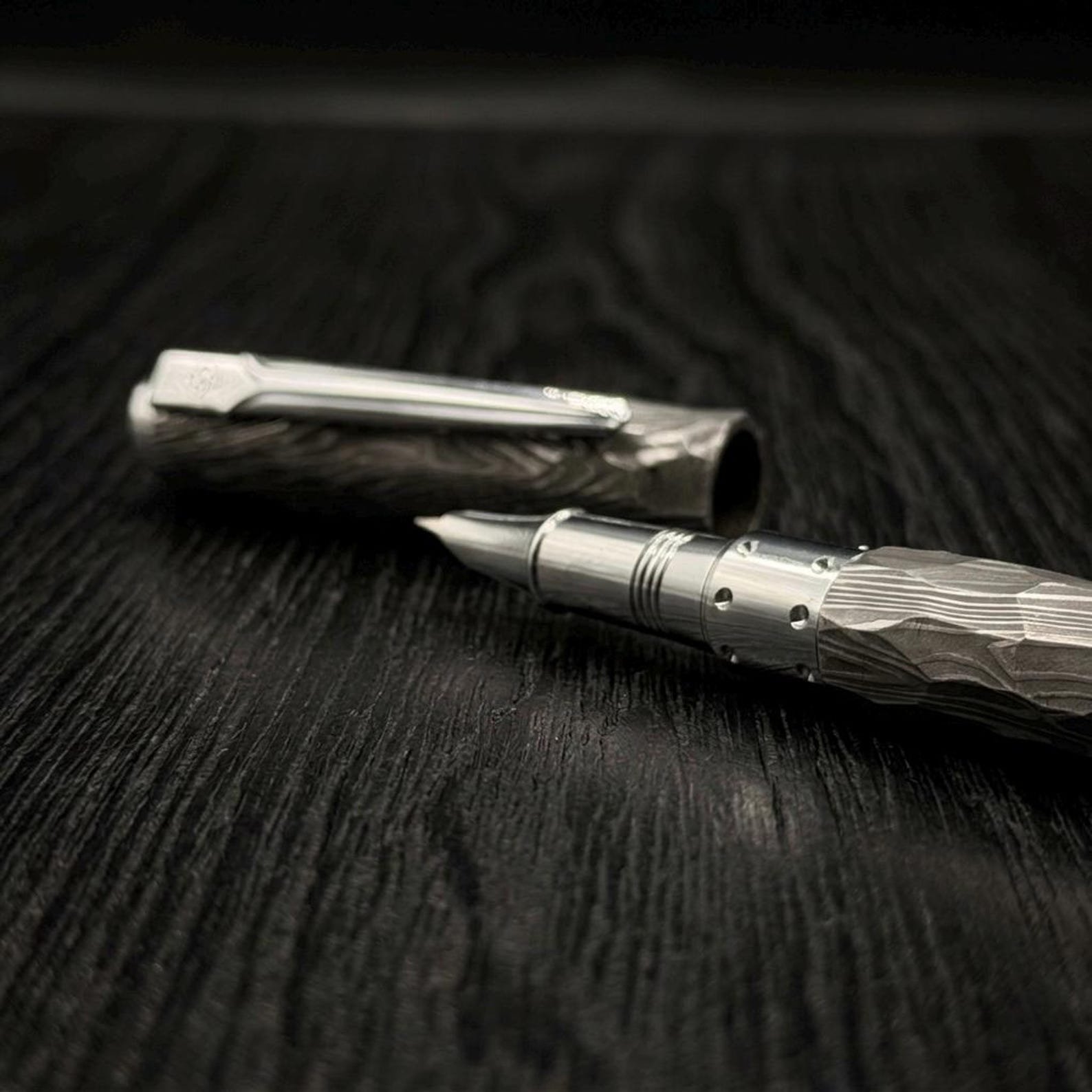 Handmade Damascus Steel Fountain Pen with Matching Stand - Image 7