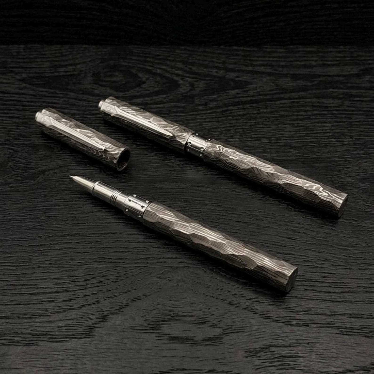 Handmade Damascus Steel Fountain Pen with Matching Stand - Image 8