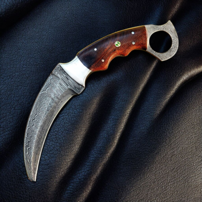 Hand Forged Damascus Karambit Knife with Rosewood Handle