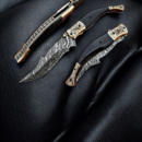 Custom Damascus Steel Groomsman Knife with Black Horn Handle