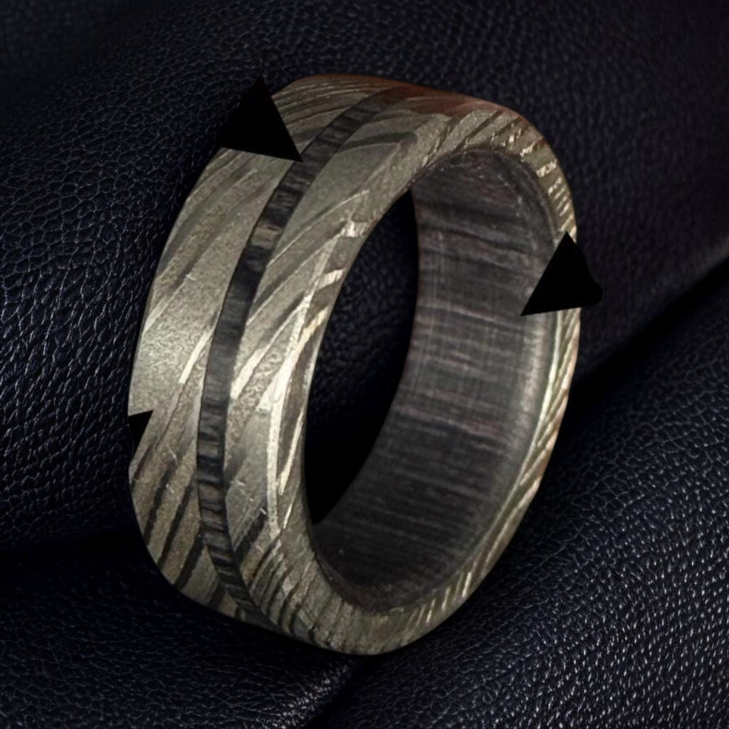Custom 8mm Damascus Steel Ring with Wood Inlay