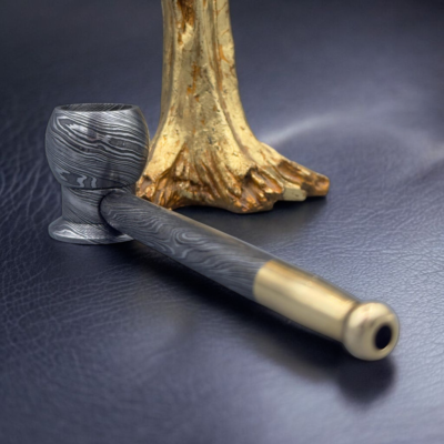 Handmade Damascus Steel Smoke Pipe Custom Tobacco Pipe