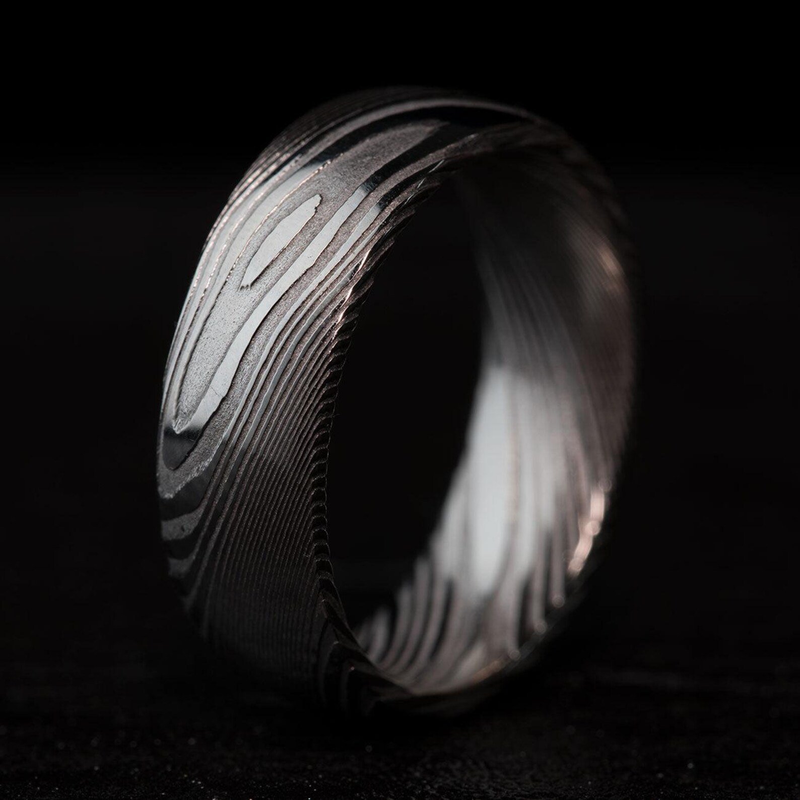 Custom Damascus Steel Ring Handcrafted Wedding Band - Image 3