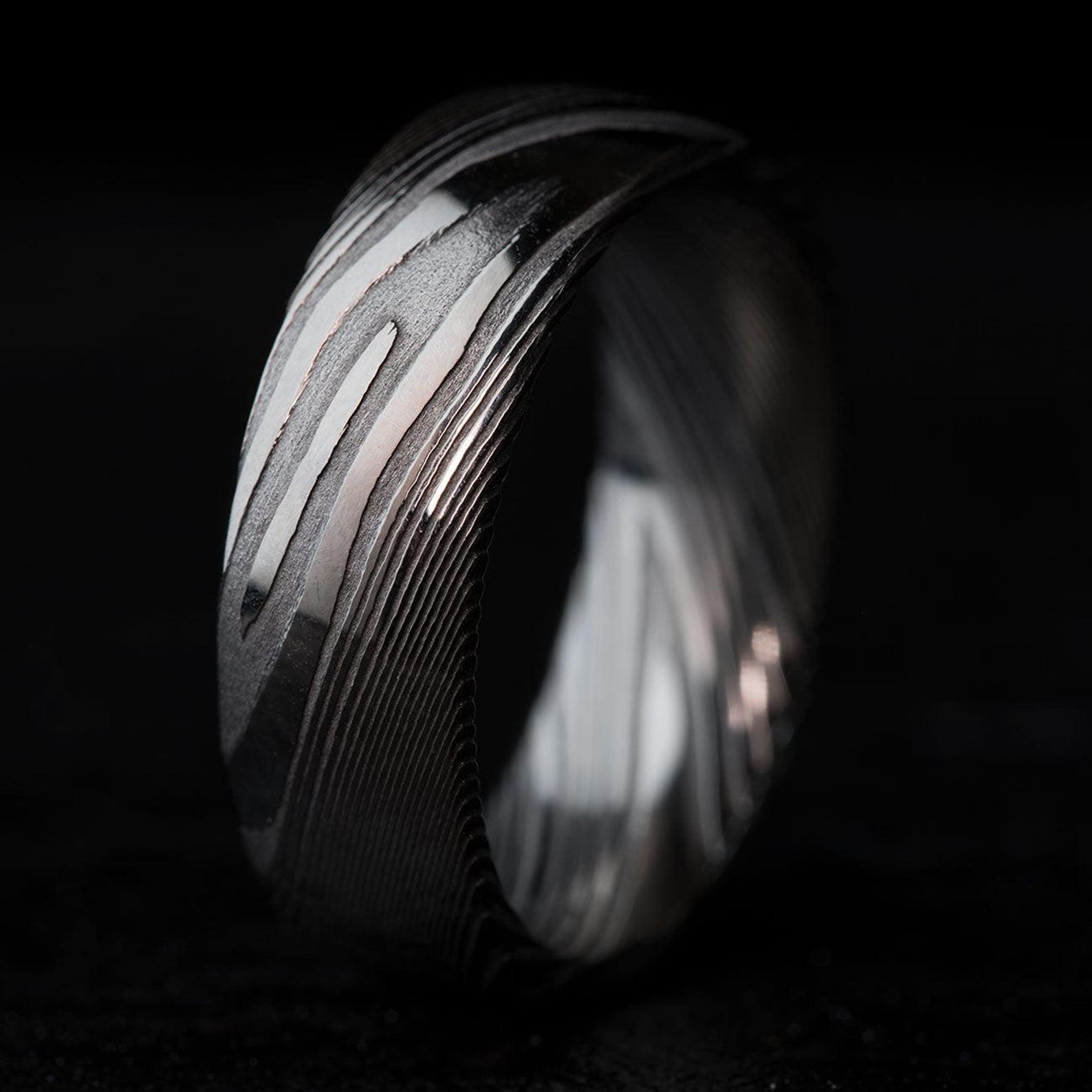 Custom Damascus Steel Ring Handcrafted Wedding Band - Image 4