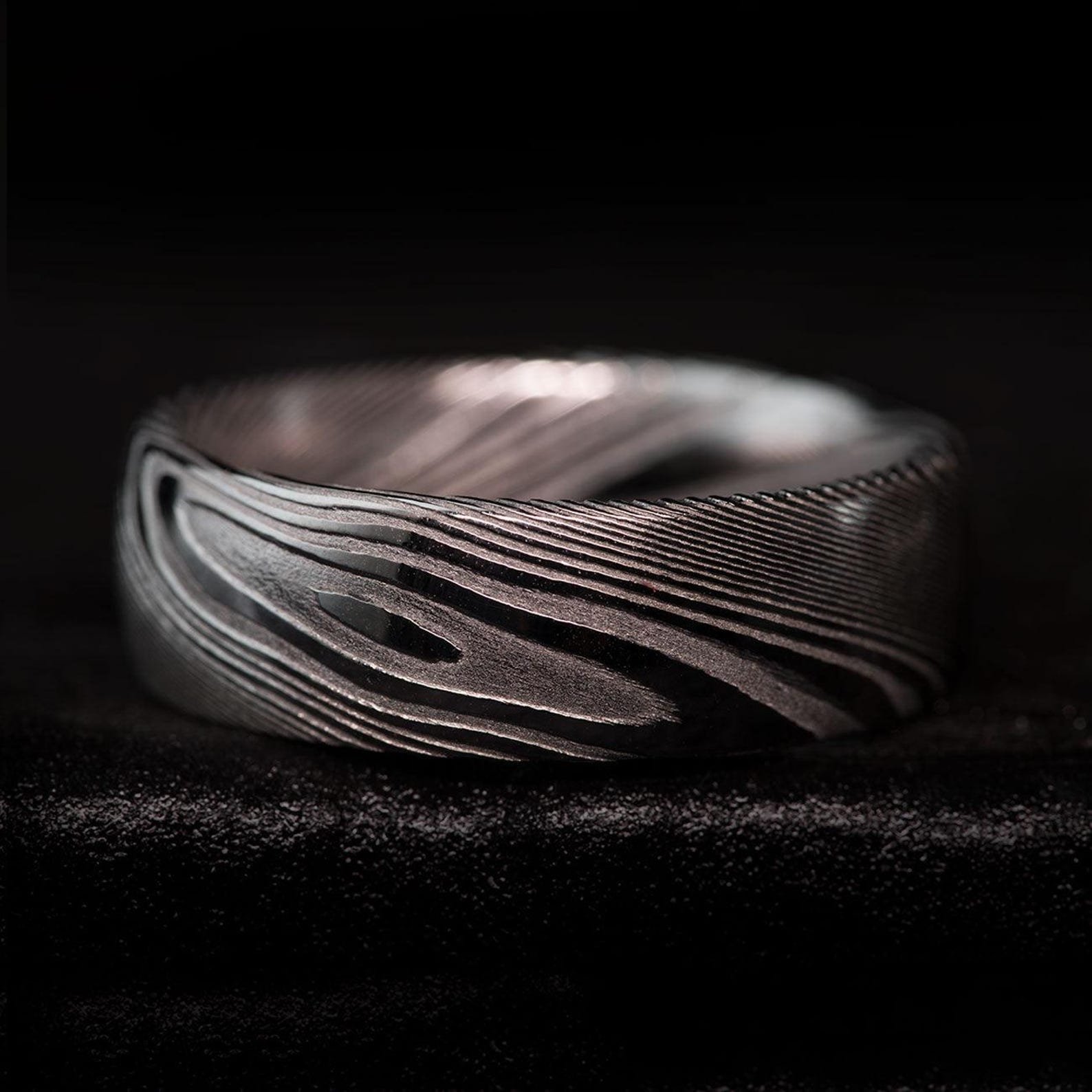 Custom Damascus Steel Ring Handcrafted Wedding Band - Image 5