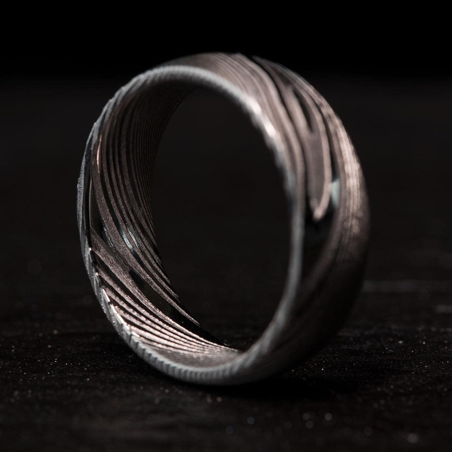 Custom Damascus Steel Ring Handcrafted Wedding Band - Image 6