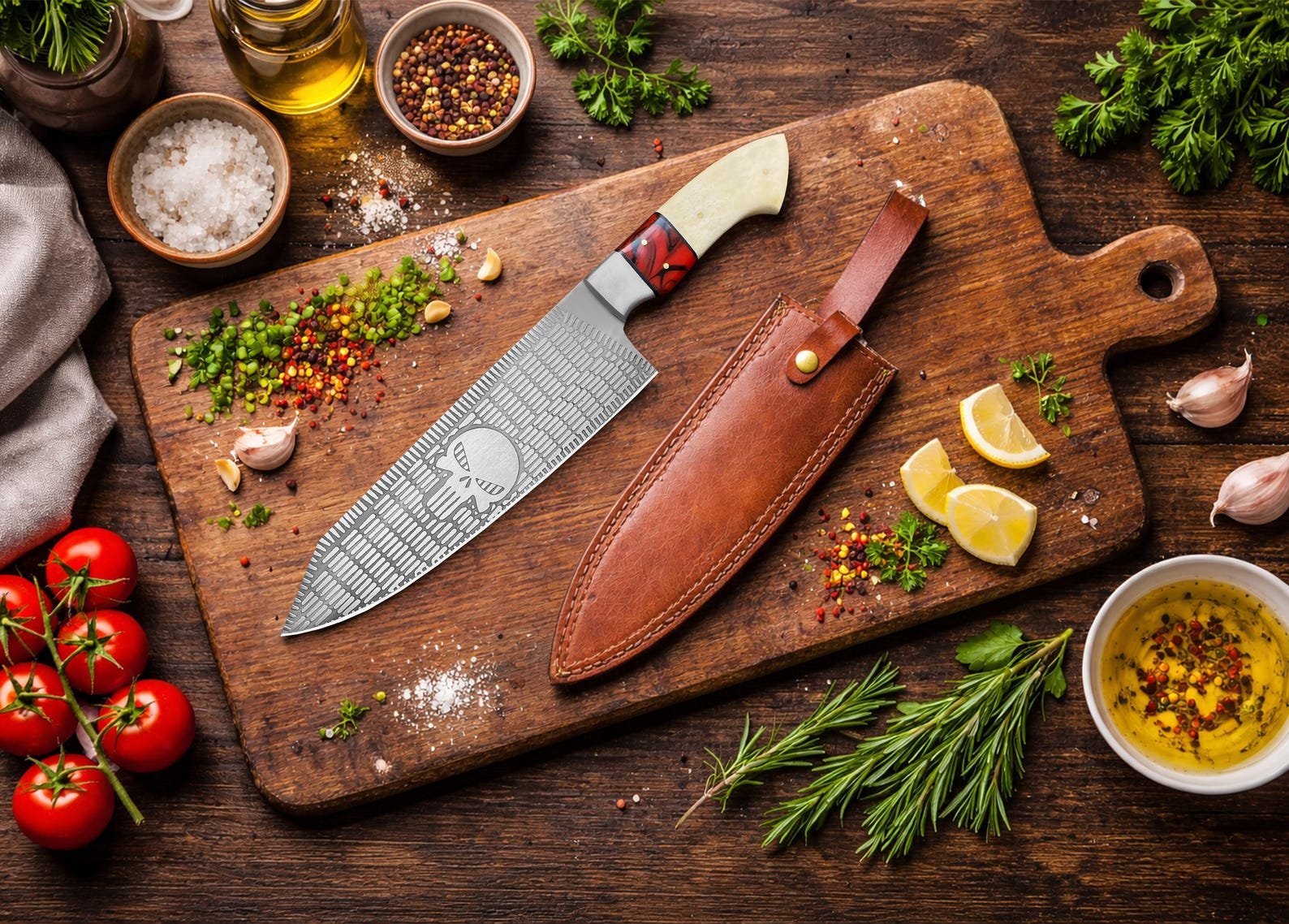 Personalized Mother's Day Chef Knife with Eagle Print and Camel Bone Handle - Image 4