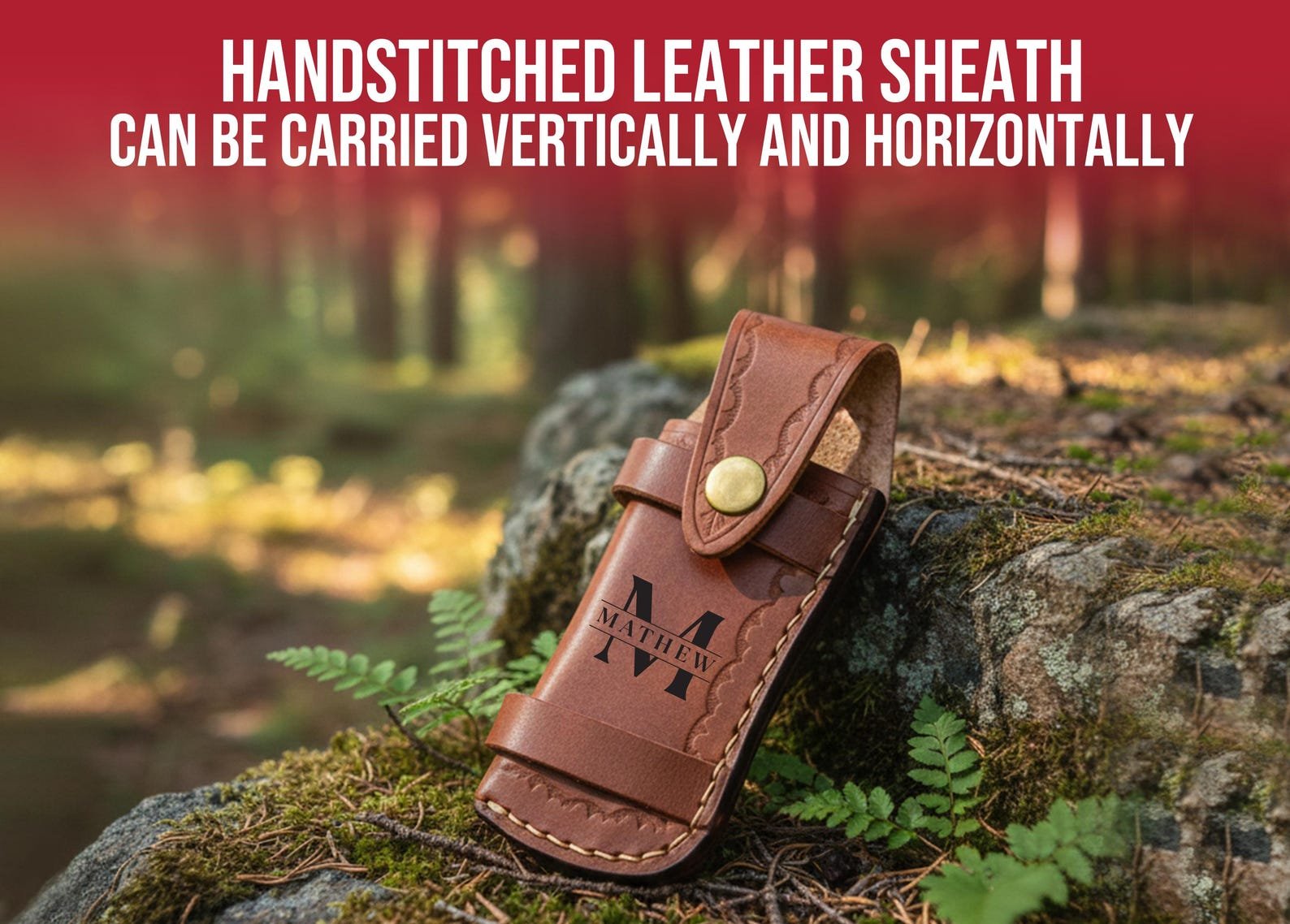 Custom Damascus Pocket Knife with Olive Wood and Red Resin Handle - Image 2