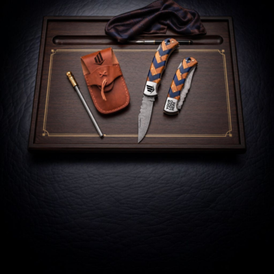 Custom Damascus Steel Knife Set | Engraved Corporate Gift with Leather Sheath