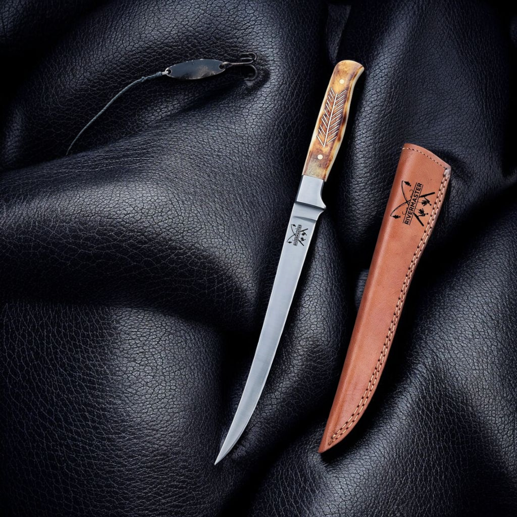 Personalized Hand-Carved Bone Fillet Knife with Leather Sheath