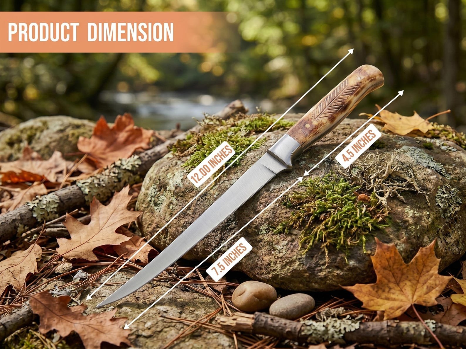 Personalized Hand-Carved Bone Fillet Knife with Leather Sheath - Image 6