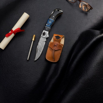 Personalized Damascus Pocket Knife | Custom Graduation Gift