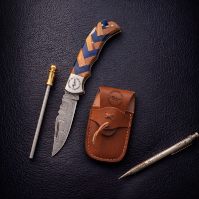 Custom Engraved Damascus Pocket Knife | Personalized Retirement Gift for Men