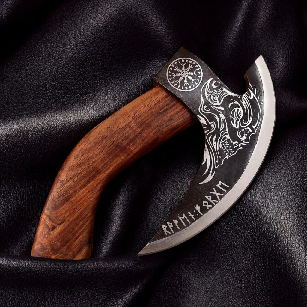 Custom Hand-Forged Viking Axe with Steel Handle and Leather Cover