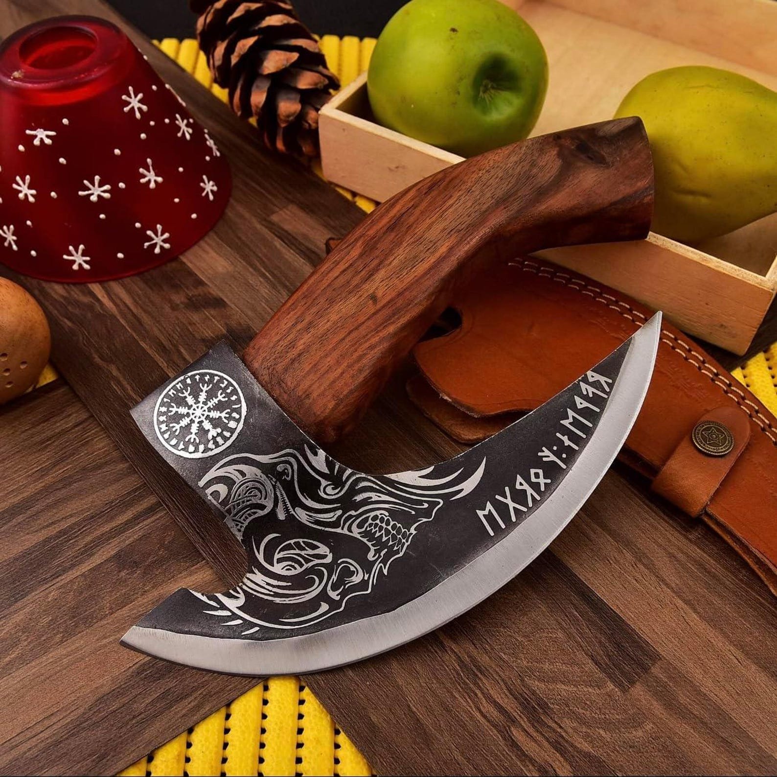 Custom Hand-Forged Viking Axe with Steel Handle and Leather Cover - Image 2