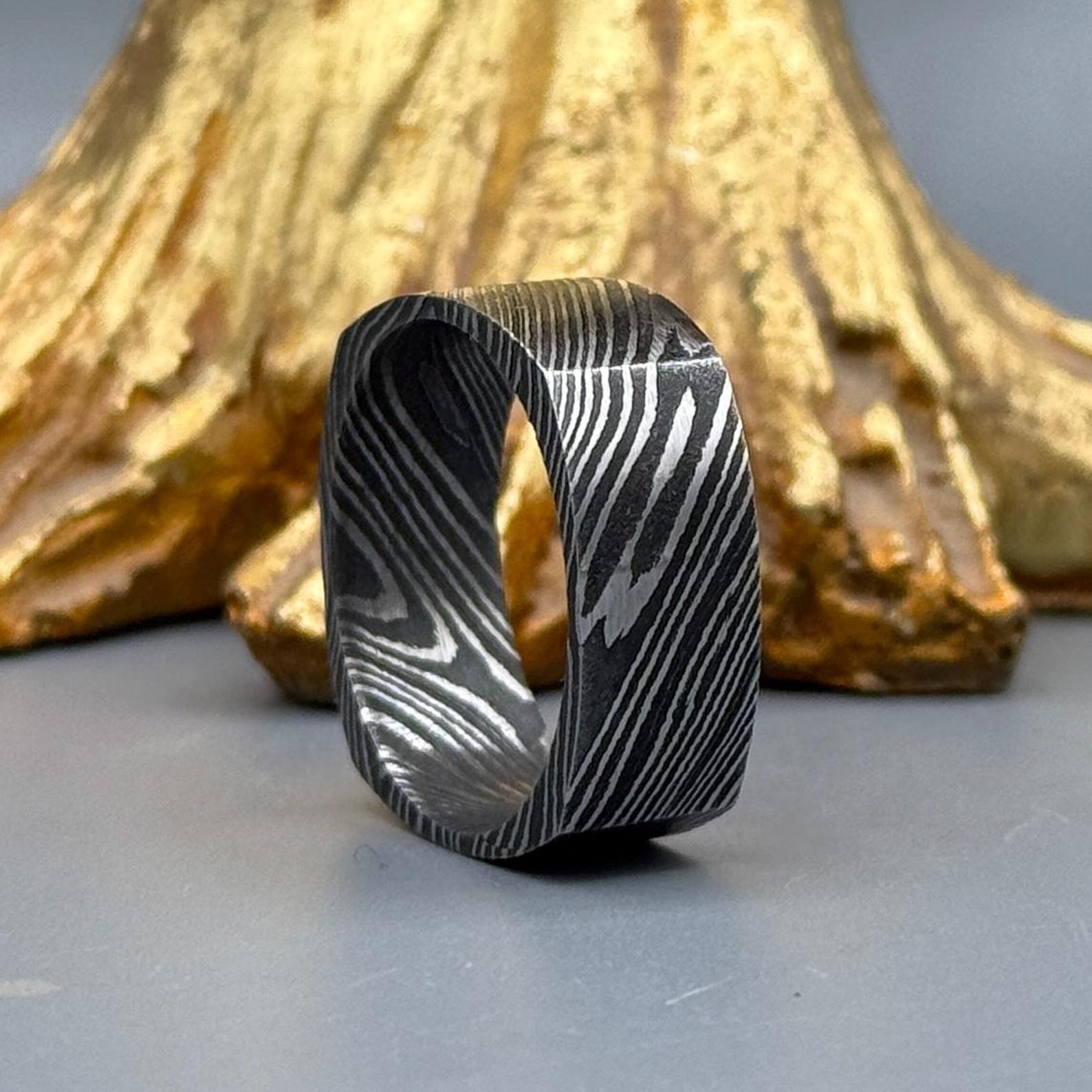 The Forge Hand-Forged Damascus Steel Ring - Image 2